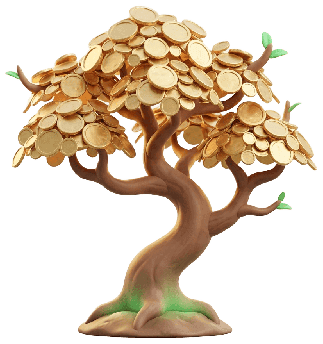 money tree with gold coins growing from branches, representing long-term wealth built through patient investing