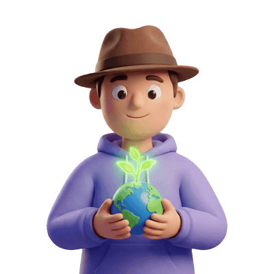 young person holding a globe with a seedling, choosing which values and themes matter to their investment portfolio
