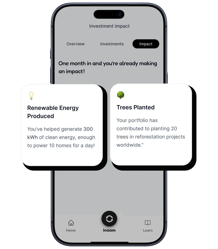 the app showing the impact your portfolio has contributed to