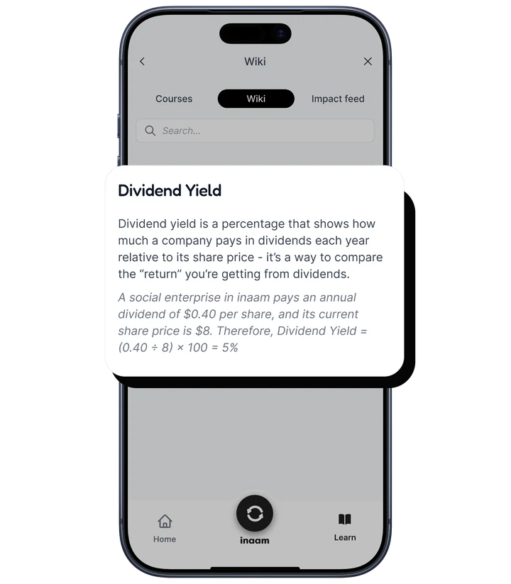 the app explaining an investing term in plain words