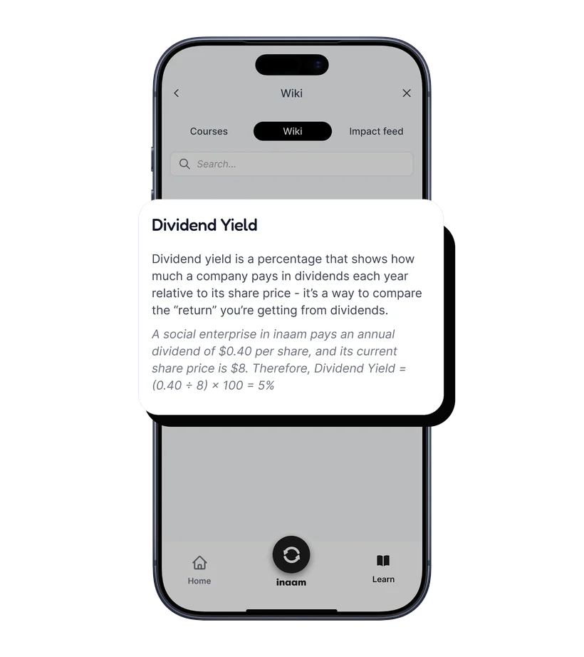 the inaam app's wiki, explaining dividend yield in plain language