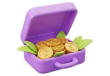 open case of coins and green leaves showing where the money goes across themes