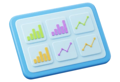 a tablet showing six small charts