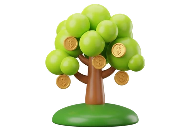 a tree with coins growing among its leaves
