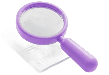 a purple magnifying glass over a document