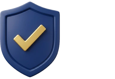 a navy shield with a gold tick