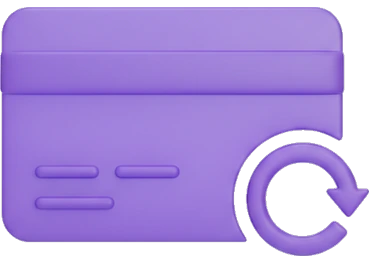 a purple payment card with a repeat arrow, for a monthly subscription