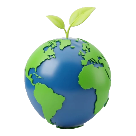 a globe of the Earth with a seedling growing from the top
