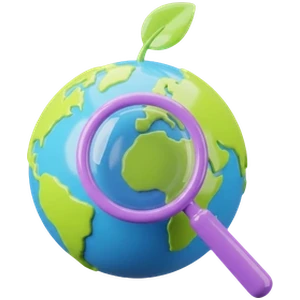 a globe with a leaf under a magnifying glass