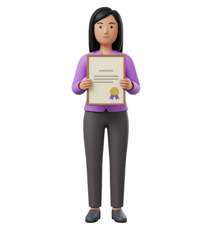 a woman holding up a framed certificate