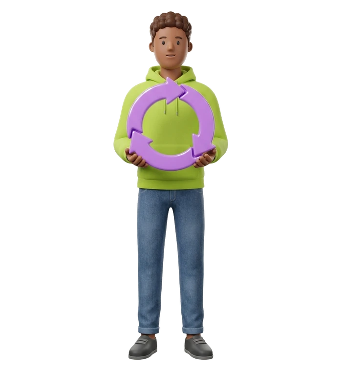 a man holding a loop of arrows, the circular economy symbol