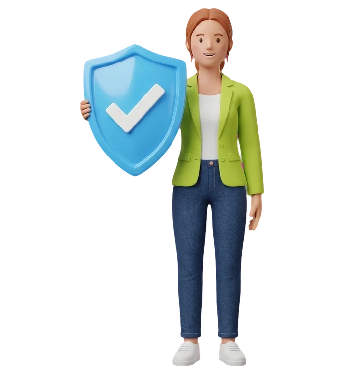 a woman holding a shield with a tick