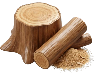 a cut tree stump and logs