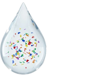 a water droplet full of plastic fragments