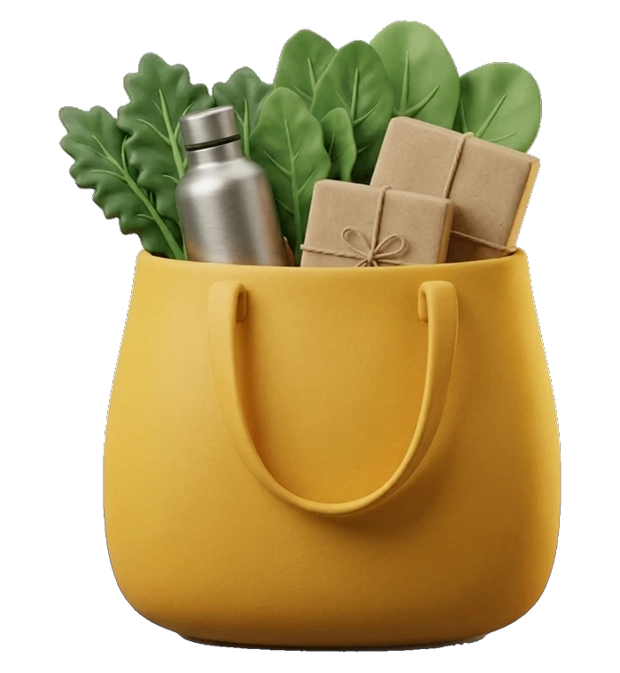 a yellow tote bag full of groceries