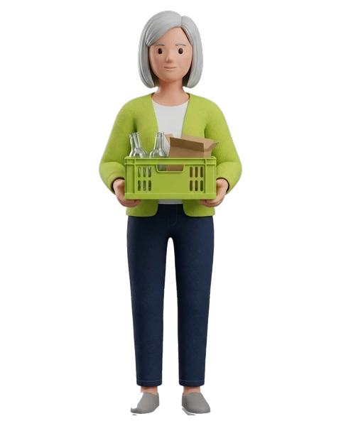 a woman carrying a recycling crate